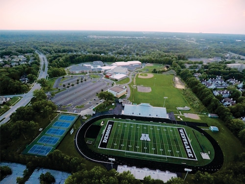 Drone view of Westlake High school football stadium