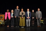 Beachwood Schools welcomed its 2024 Gallery of Success class at a ceremony held April 19 at Beachwood High School. Pictured from left are: Monique Davis Gordon, Gayle I. Horowitz, Bradford Douglas (who stood in for the late David A. Arnold), Julie Arnold (wife of David A. Arnold), Marshall E. Barron, Rebecca Boroff Suhy and Dr. Brian Weiss.